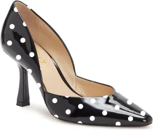 FOWT Spring Fashion V-Cut Splicing Flared Heel Slip on Black Pumps for Women Vintage Two-Toned Polka Dot Thin High Heels Sexy Pointed Toe Dress Party Wedding Shoes, US Size 4-16 M