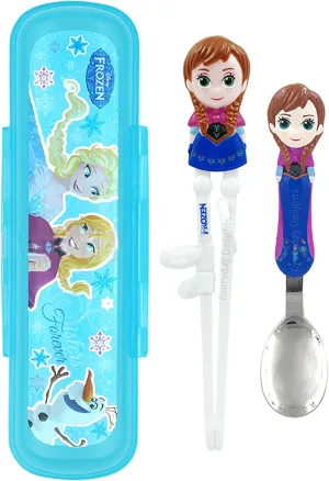 Frozen Princess Anna Kids Children Spoon Training Chopsticks Flatware Utensil Cutlery Dinnerware Tableware Set with Case