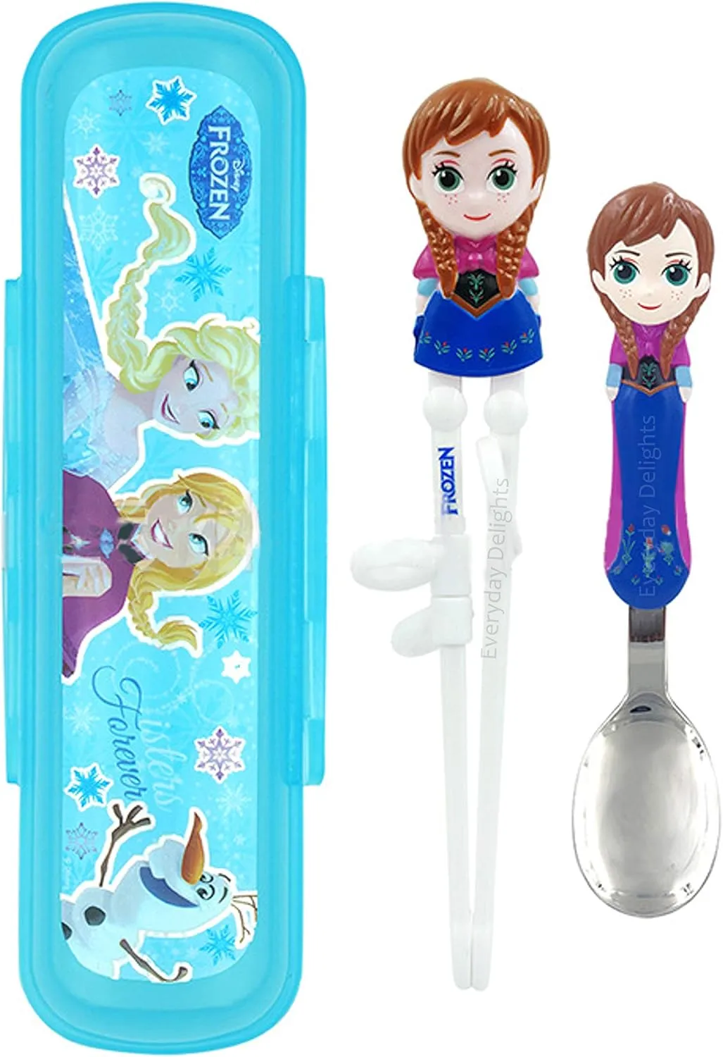 Frozen Princess Anna Kids Children Spoon Training Chopsticks Flatware Utensil Cutlery Dinnerware Tableware Set with Case