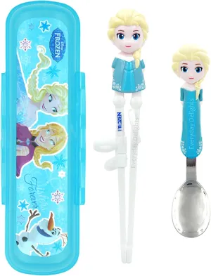 Frozen Queen Elsa Kids Children Spoon Training Chopsticks Flatware Utensil Cutlery Dinnerware Tableware Set with Case, 3 pieces