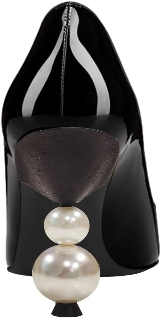 FSJ Women Classic Pearls Heel Pumps Pointed Toe Slip On High Heel 9cm Glossy Leather Ladies Office Party Pump Shoes Size 4-16 US