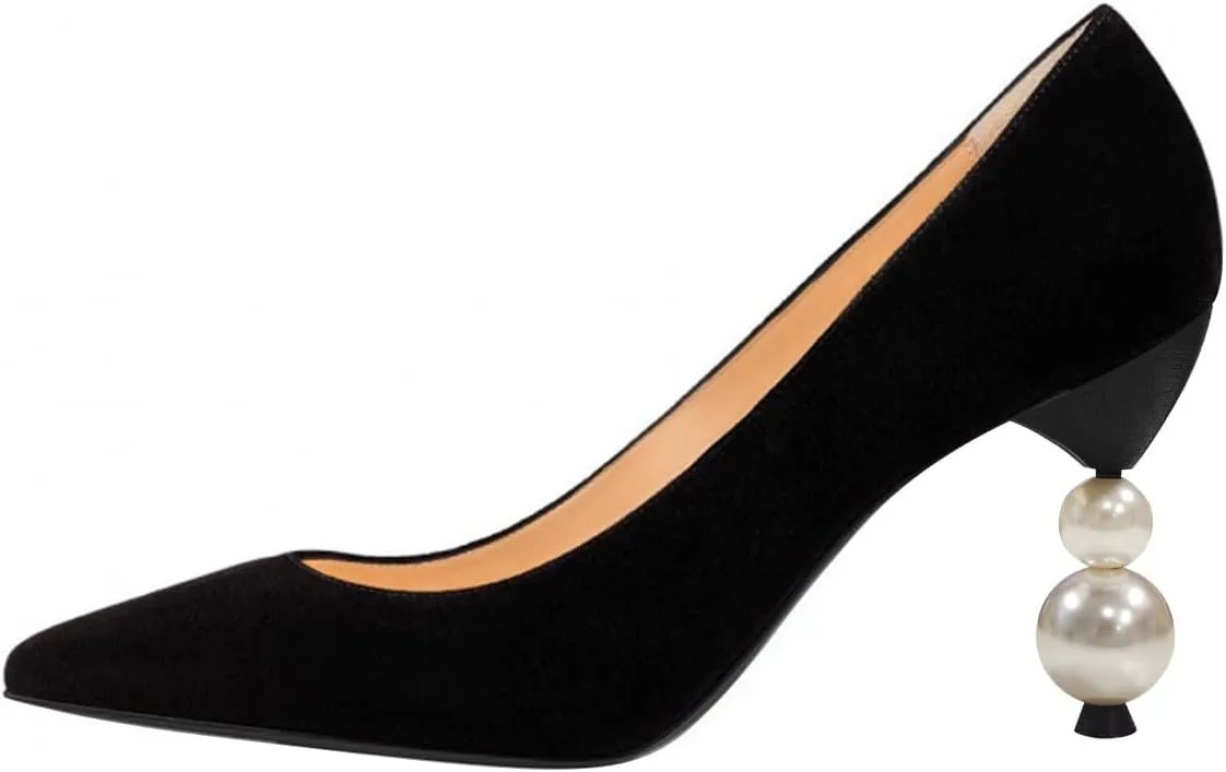 FSJ Women Classic Pearls Heel Pumps Pointed Toe Slip On High Heel 9cm Glossy Leather Ladies Office Party Pump Shoes Size 4-16 US