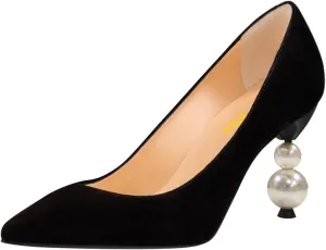FSJ Women Classic Pearls Heel Pumps Pointed Toe Slip On High Heel 9cm Glossy Leather Ladies Office Party Pump Shoes Size 4-16 US