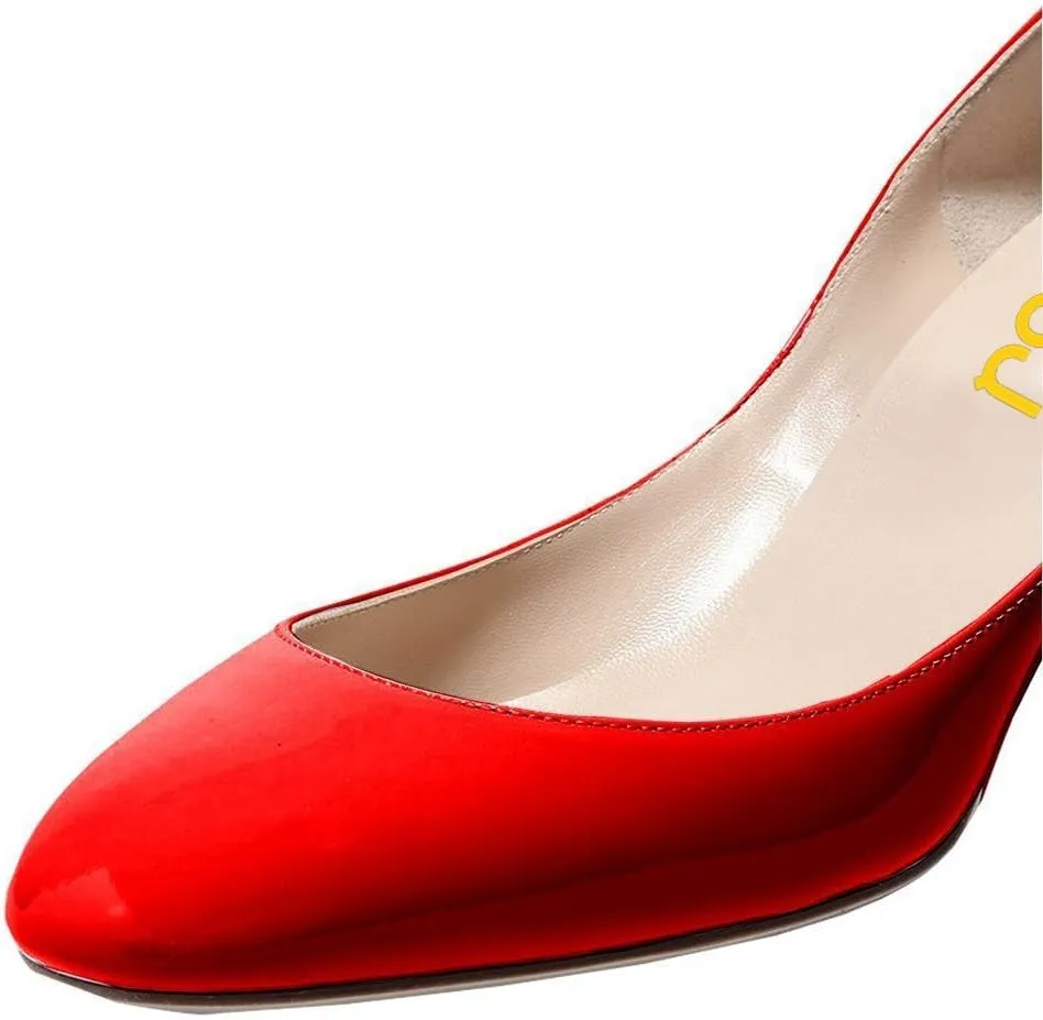 FSJ Women Retro Ankle Strap Mid Heels Dress Pump Almond Toe Patent Leather Shoes Size 4-15 US