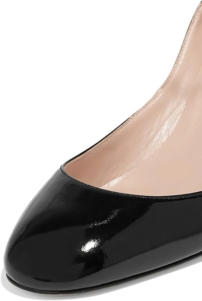 FSJ Women Retro Ankle Strap Mid Heels Dress Pump Almond Toe Patent Leather Shoes Size 4-15 US