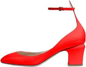 FSJ Women Retro Ankle Strap Mid Heels Dress Pump Almond Toe Patent Leather Shoes Size 4-15 US