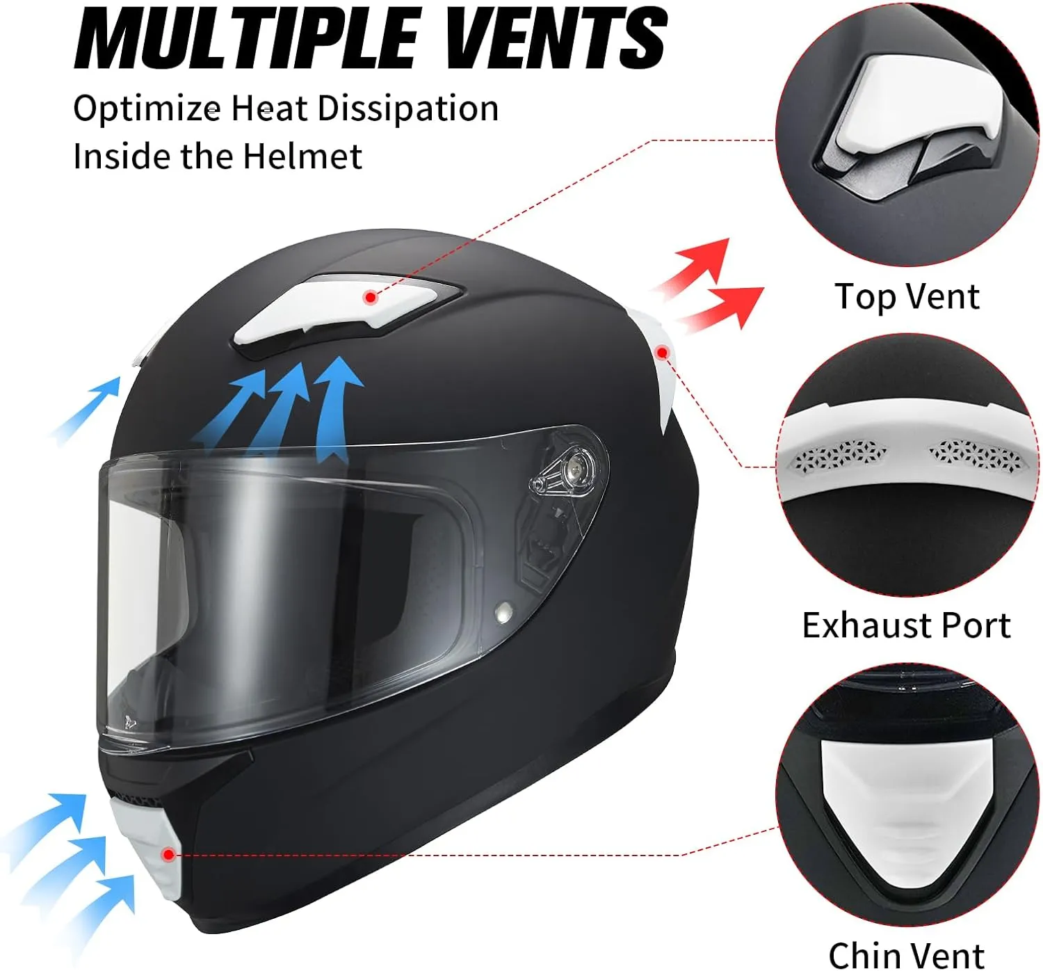 Full Face Motorcycle Helmet WS-607 DOT Approved Motorbike Racing Street Bike Helmets for Adults with Visor