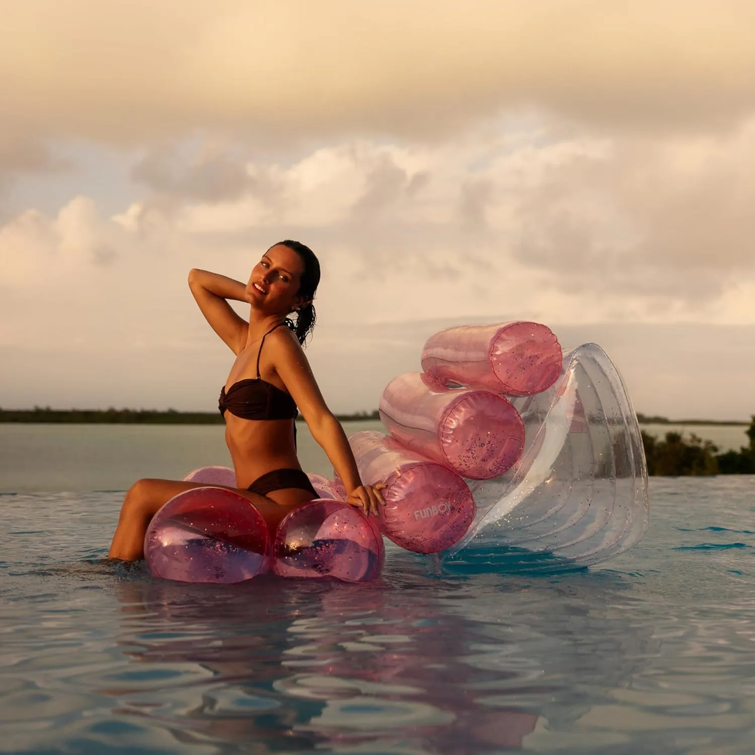 FUNBOY Clear Pink Glitter Leisure Water Chair Tube Pool Float Large Perfect for Summer Pool Parties