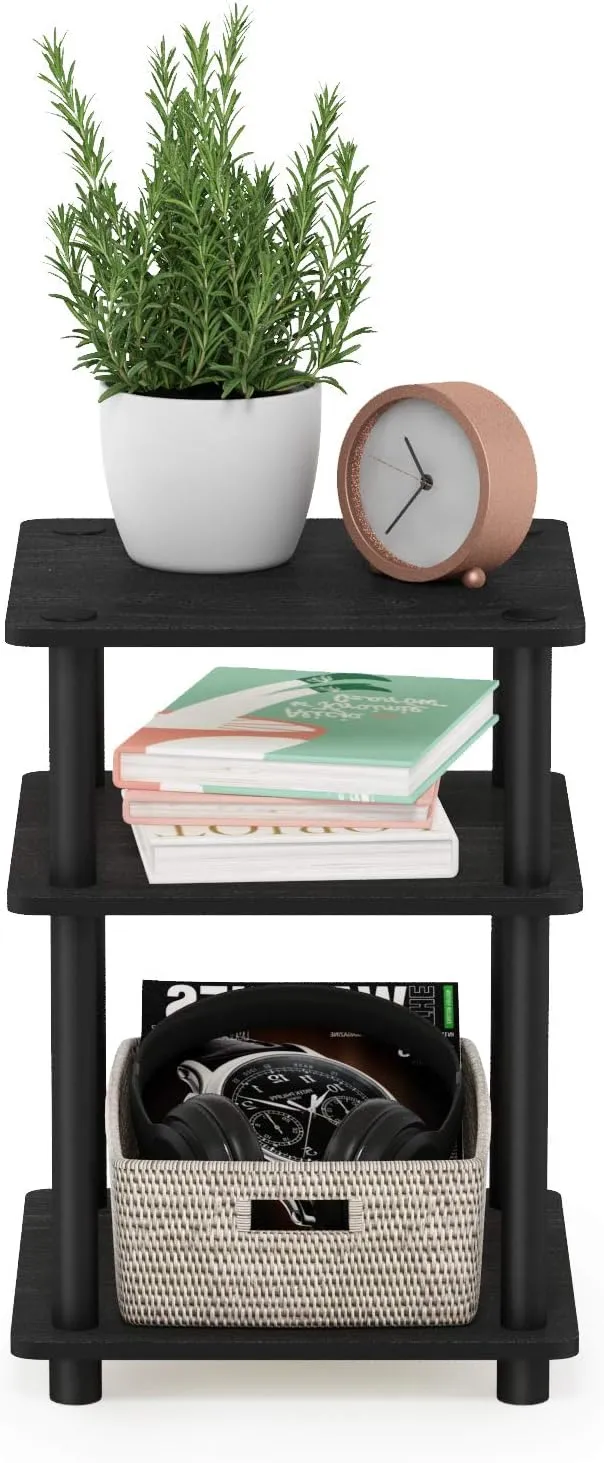 Furinno Turn-N-Tube Easy Assembly Multipurpose End Table / Side Table / Sofa Table / Nightstand, Round Tubes, Blackwood