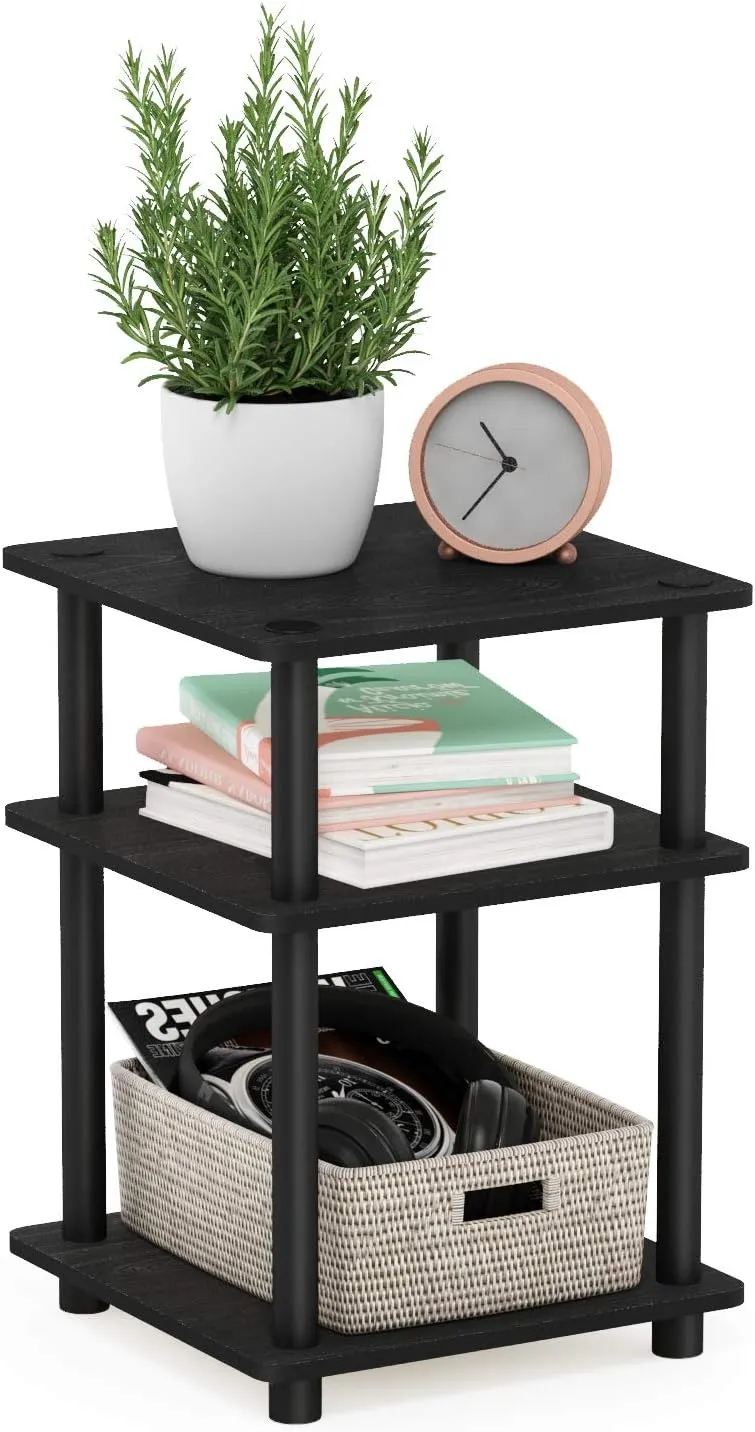 Furinno Turn-N-Tube Easy Assembly Multipurpose End Table / Side Table / Sofa Table / Nightstand, Round Tubes, Blackwood