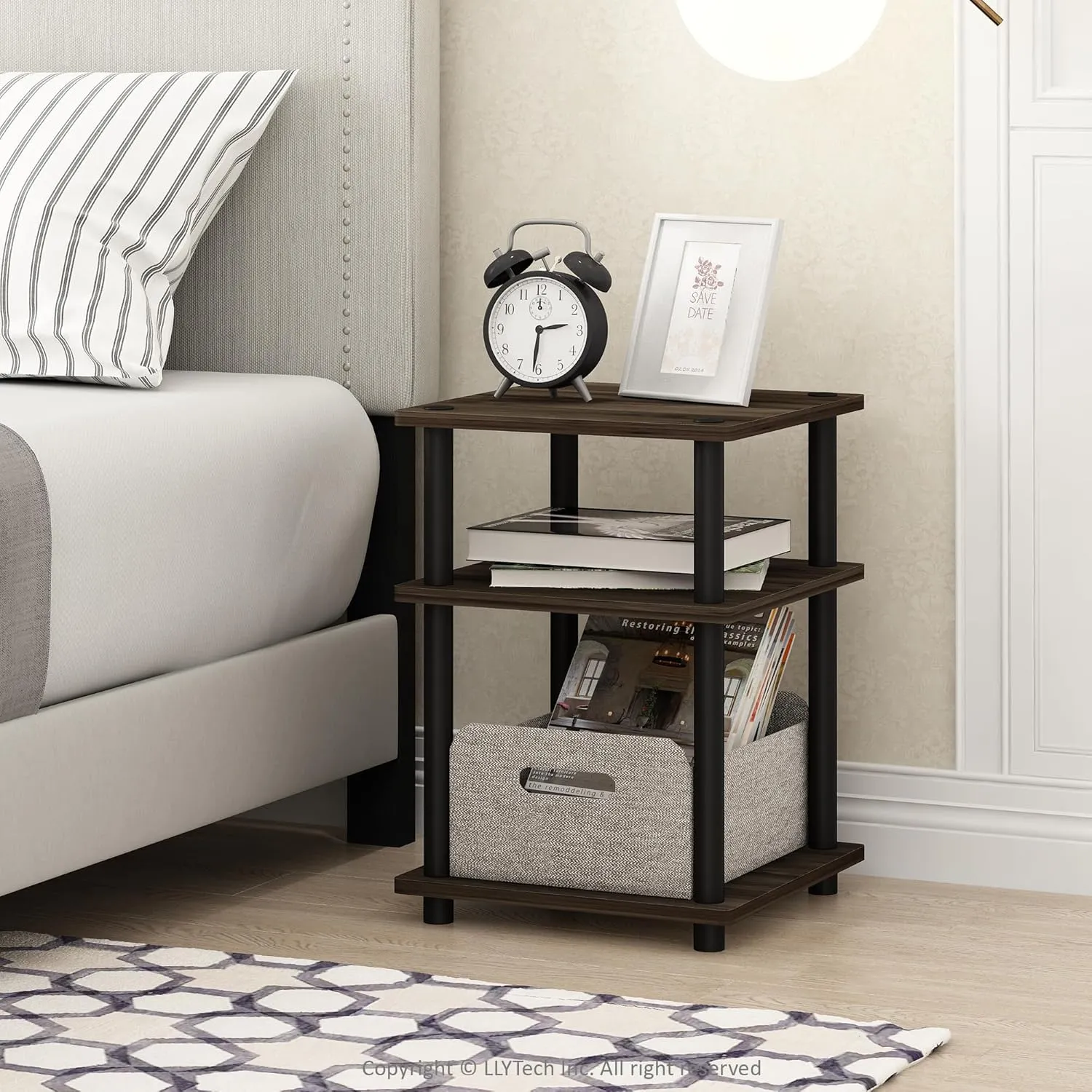 Furinno Turn-N-Tube Easy Assembly Multipurpose End Table / Side Table / Sofa Table / Nightstand, Round Tubes, Columbia Walnut