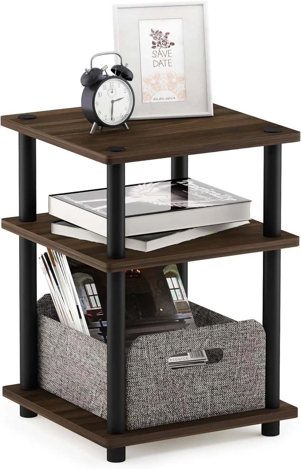 Furinno Turn-N-Tube Easy Assembly Multipurpose End Table / Side Table / Sofa Table / Nightstand, Round Tubes, Columbia Walnut
