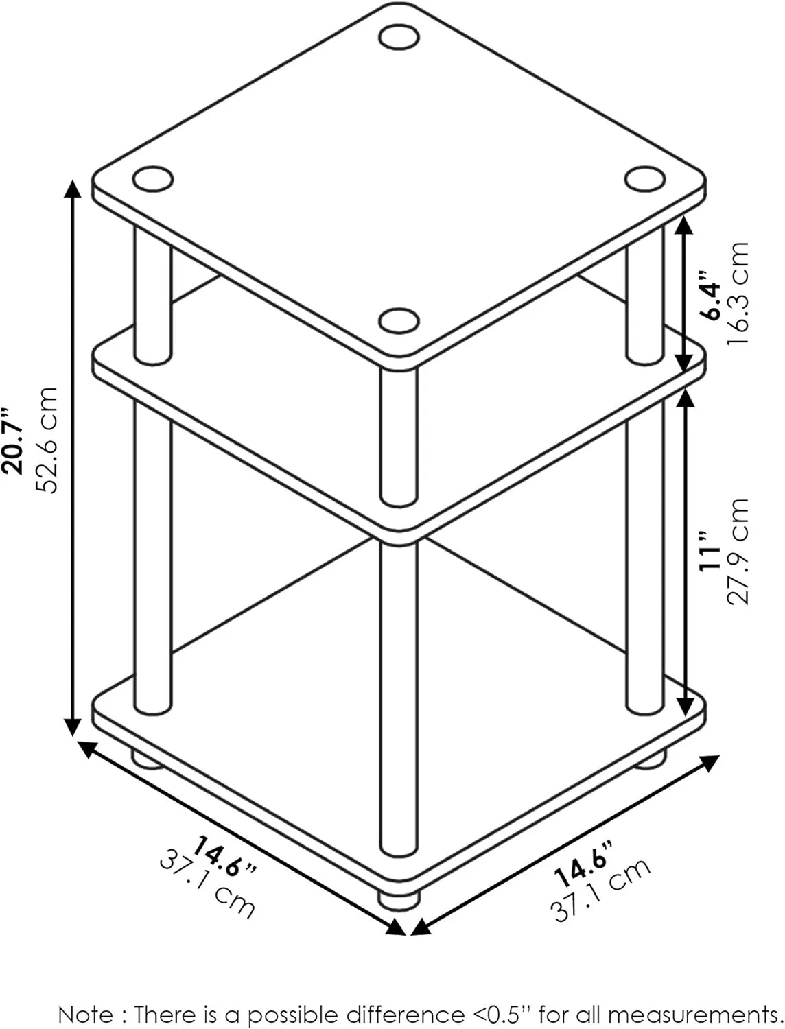 Furinno Turn-N-Tube Easy Assembly Multipurpose End Table / Side Table / Sofa Table / Nightstand, Round Tubes, Columbia Walnut