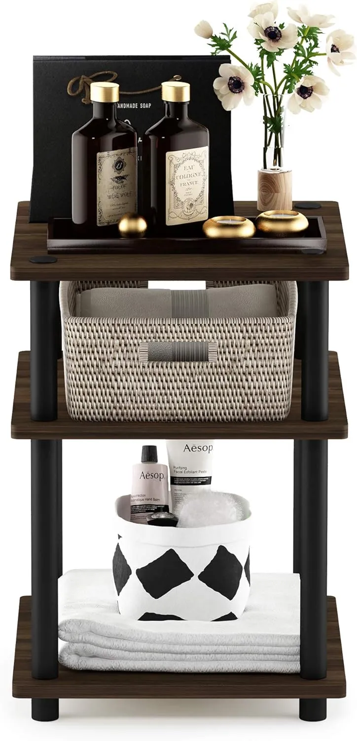 Furinno Turn-N-Tube Easy Assembly Multipurpose End Table / Side Table / Sofa Table / Nightstand, Round Tubes, Columbia Walnut