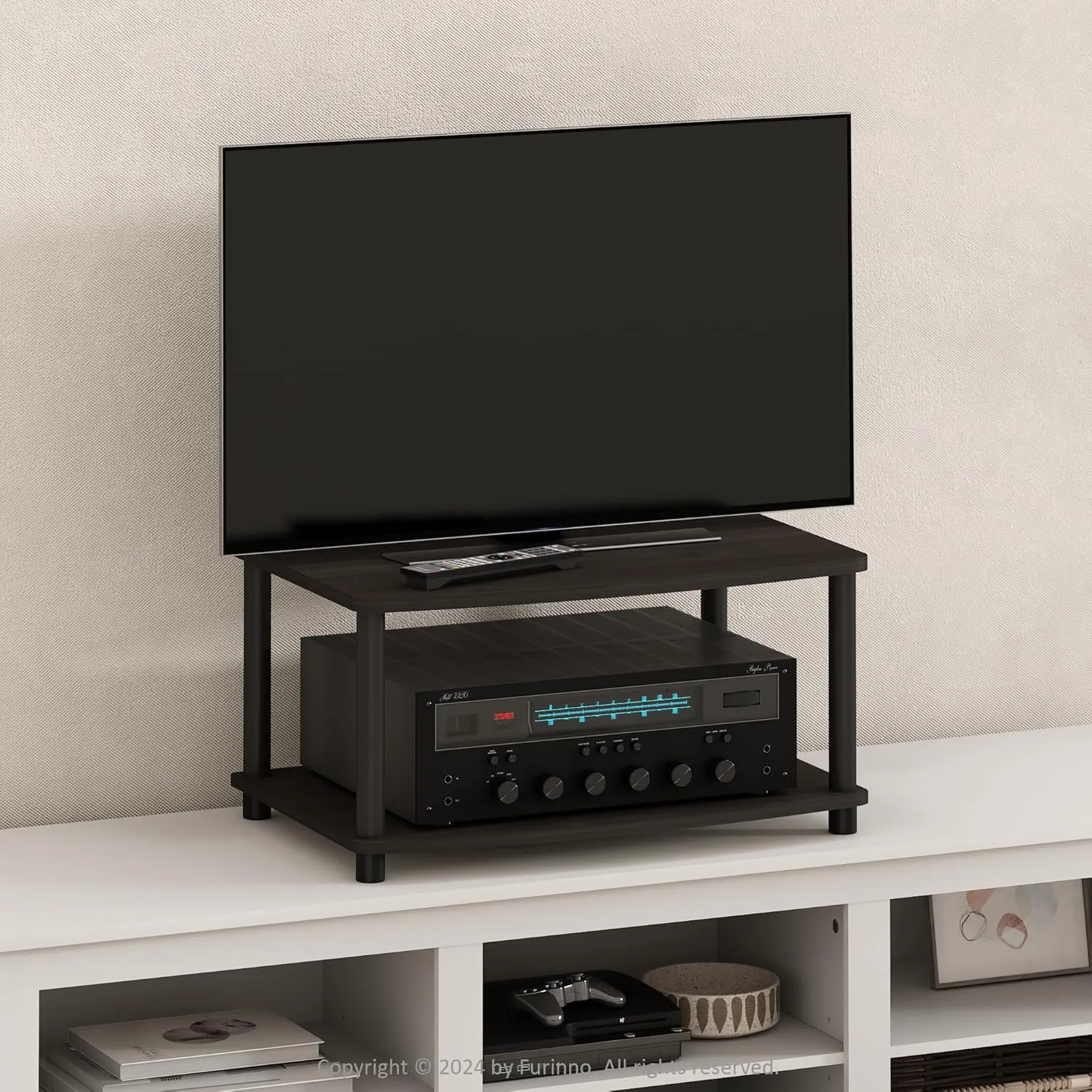 Furinno Turn-N-Tube Multipurpose 2-Tier Printer Stand Display/Elevated TV Stand, Espresso/Black
