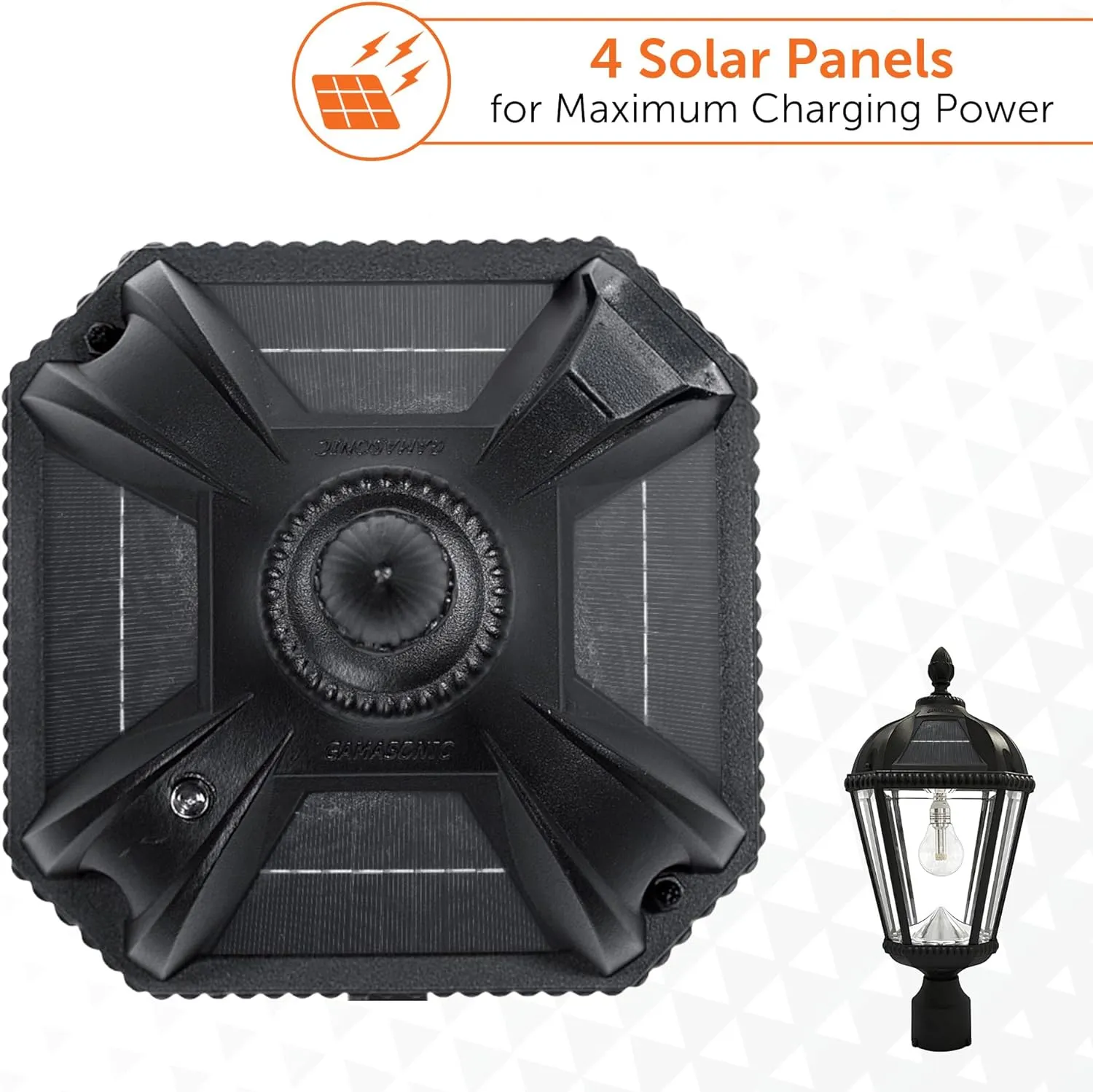 Gama Sonic Outdoor Solar Post Light, Black Aluminum, Royal Bulb, Rain Water Glass, Single Lamp with 3-inch Fitter for Lamp Posts Warm White LED, 98B012 (Upgraded Panel and Battery)