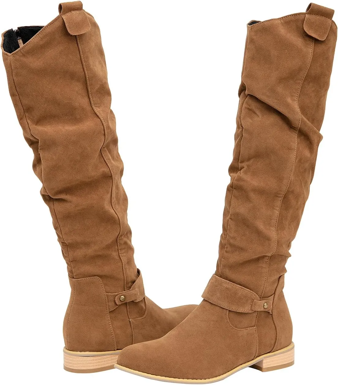 getmorebeauty Women's Winter Boots Knee High Boots Flat Suede Side Zipper Thigh High Boots