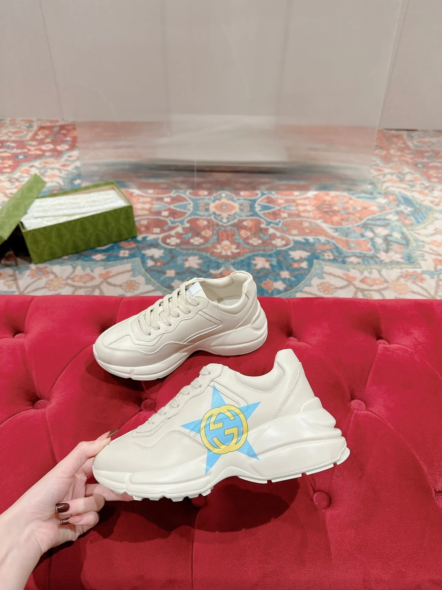 GG RHYTON LOGO TRAINER WHITE CALFSKIN