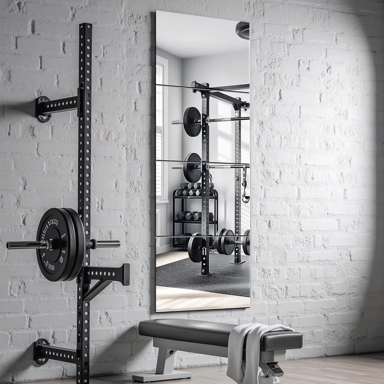 Glass Full Length Wall Mirror Tiles, 14'' x 12'' x 4PCS, Full Body Mirror for Bedroom, Full Length Mirror Wall Mounted for Home Gym, Door (14'' x12''-4PCS)
