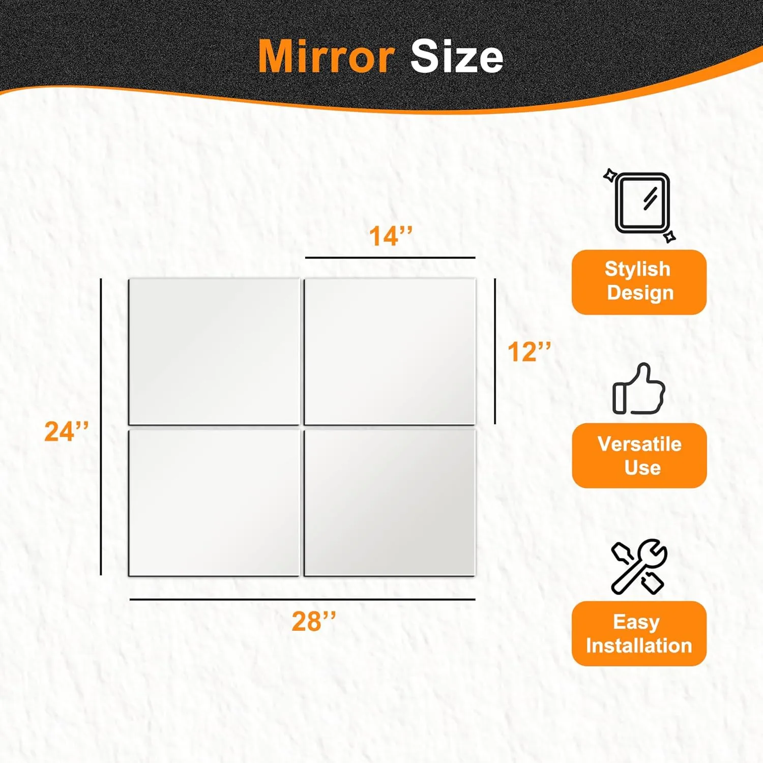 Glass Full Length Wall Mirror Tiles, 14'' x 12'' x 4PCS, Full Body Mirror for Bedroom, Full Length Mirror Wall Mounted for Home Gym, Door (14'' x12''-4PCS)