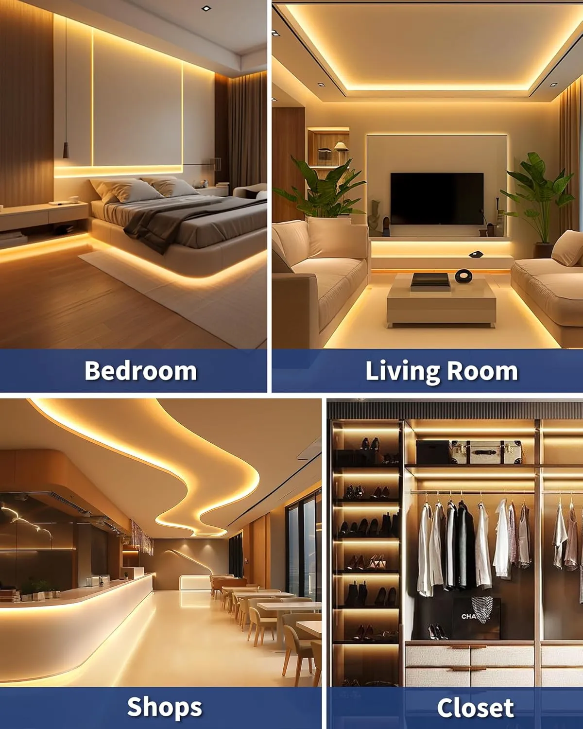 GOOVER COB LED Strip Lights Kit with Remote & 48W Power Supply, DC 12V 3000K Warm White 16.4ft Dimmable Tape Light, 150 LM/FT, 2.2W/FT, CRI 95 , High Density 1600 LEDs, UL Listed for Bedroom Kitchen