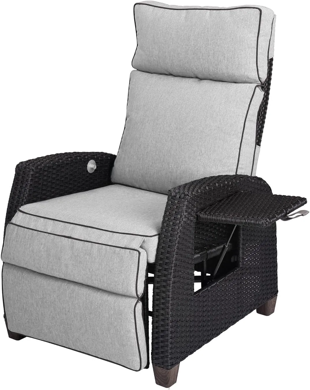 Grand patio Outdoor Recliner Chair Patio 150° Lay Flat Recliner with Flip Table Wicker Reclining Lounge Chair, Griege