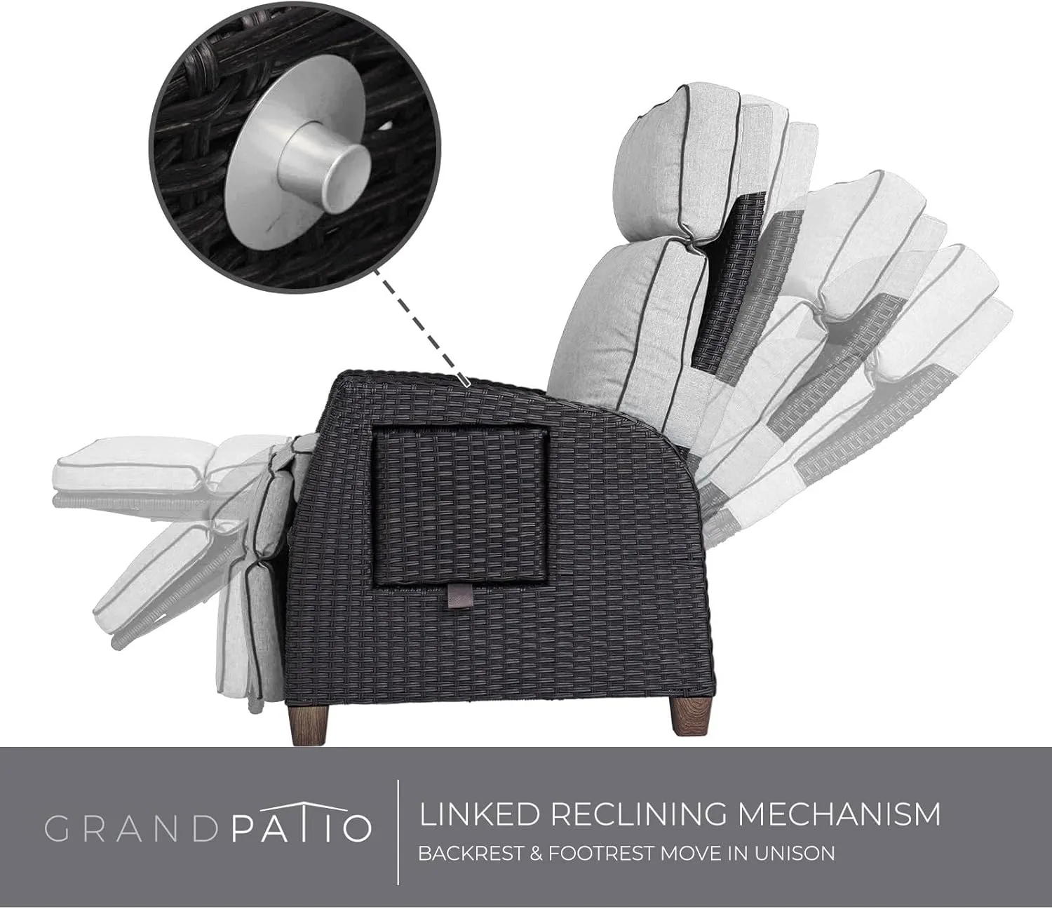 Grand patio Outdoor Recliner Chair Patio 150° Lay Flat Recliner with Flip Table Wicker Reclining Lounge Chair, Griege