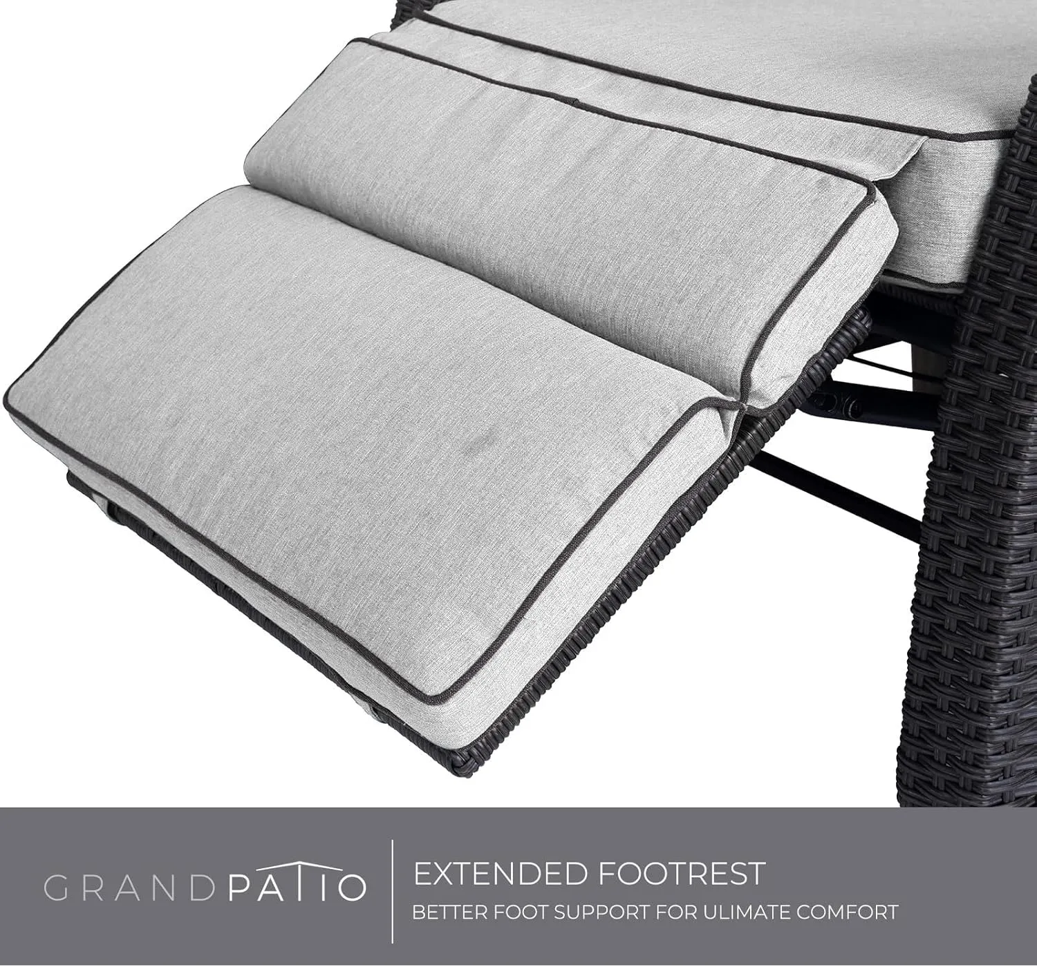 Grand patio Outdoor Recliner Chair Patio 150° Lay Flat Recliner with Flip Table Wicker Reclining Lounge Chair, Griege
