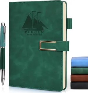 Green Leather Lined Notebook Journal for Women Men，A5 Hardcover Notebooks for Work，Note taking，Travel，Daily Journals for Writing，160 Pages 100 GSM Thick Ruled Paper with Pen Diary 5.7" x 8.2"