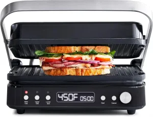 GreenPan 6-in-1 Multifunction Contact Grill & Griddle, Healthy Ceramic Nonstick Reversible Grill & Griddle Plates, Dual Heat Settings, Closed Panini Press, Open Flat Surface, PFAS-Free, Matte Black