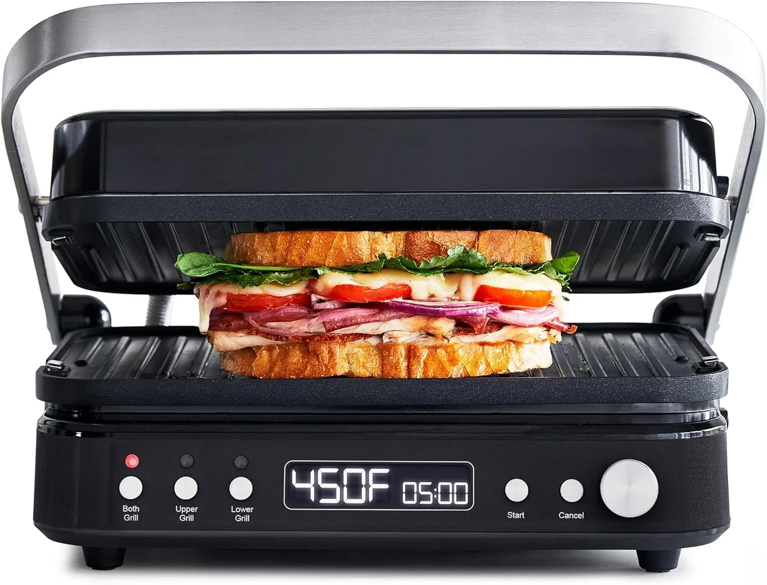GreenPan 6-in-1 Multifunction Contact Grill & Griddle, Healthy Ceramic Nonstick Reversible Grill & Griddle Plates, Dual Heat Settings, Closed Panini Press, Open Flat Surface, PFAS-Free, Matte Black