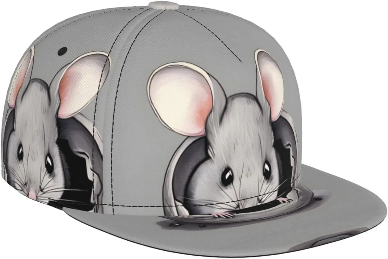 Grey Rat Outdoor Sports Baseball Cap, Daily Sports Adjustable Fashionable Flat Brim hat, Unisex Four-Season Outdoor Sports Cap,