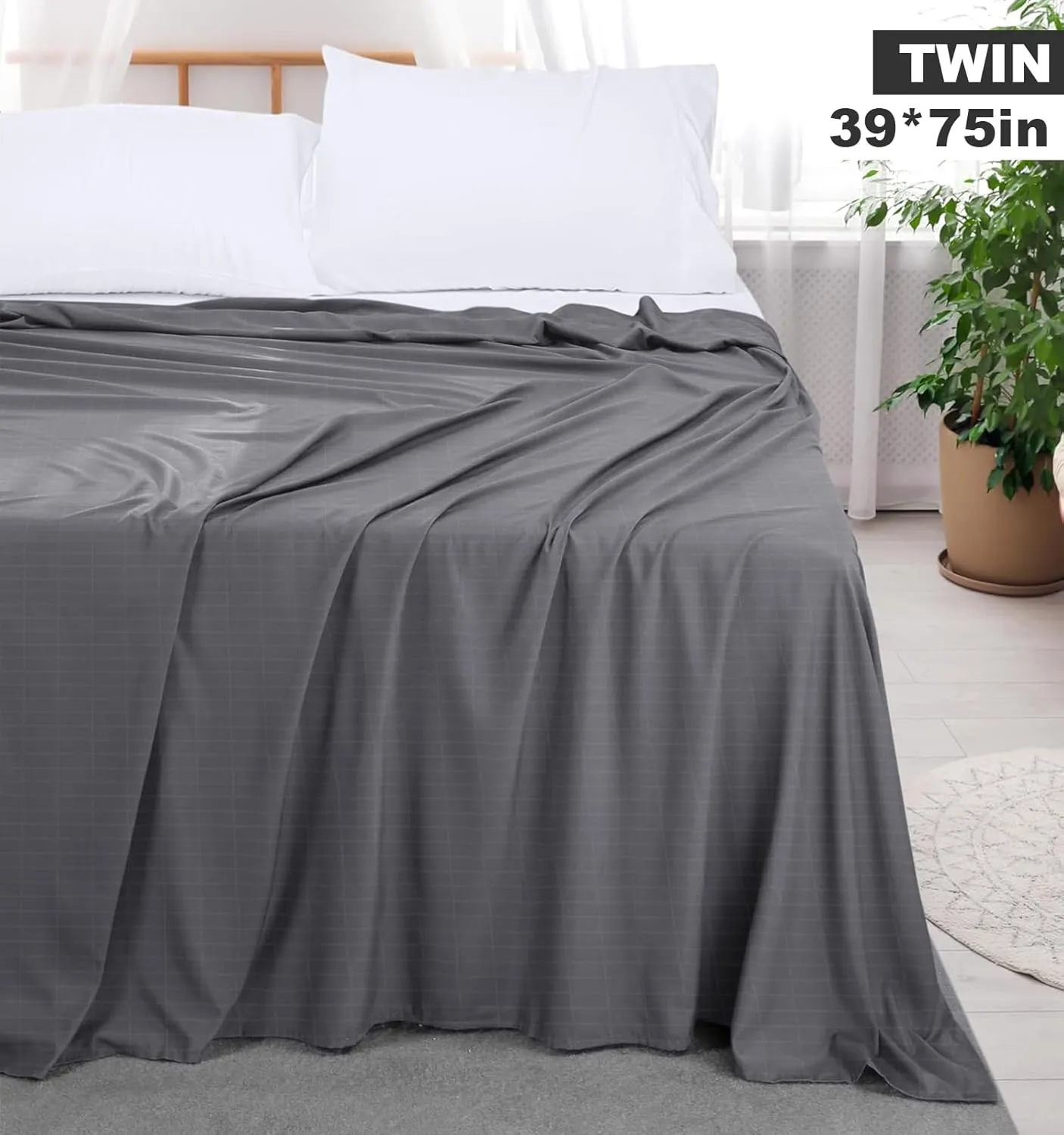 Grounding Sheet Kit, Grounding Flat Sheet with 15ft US Grounding Cable, Fits All Bed Sizes, Natural Cotton&Silver Fiber,HighConductivity Grounding Mat for Better Sleep (Twin,Grey)