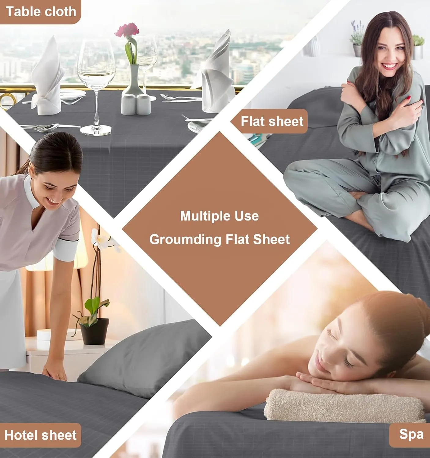 Grounding Sheet Kit, Grounding Flat Sheet with 15ft US Grounding Cable, Fits All Bed Sizes, Natural Cotton&Silver Fiber,HighConductivity Grounding Mat for Better Sleep (Twin,Grey)