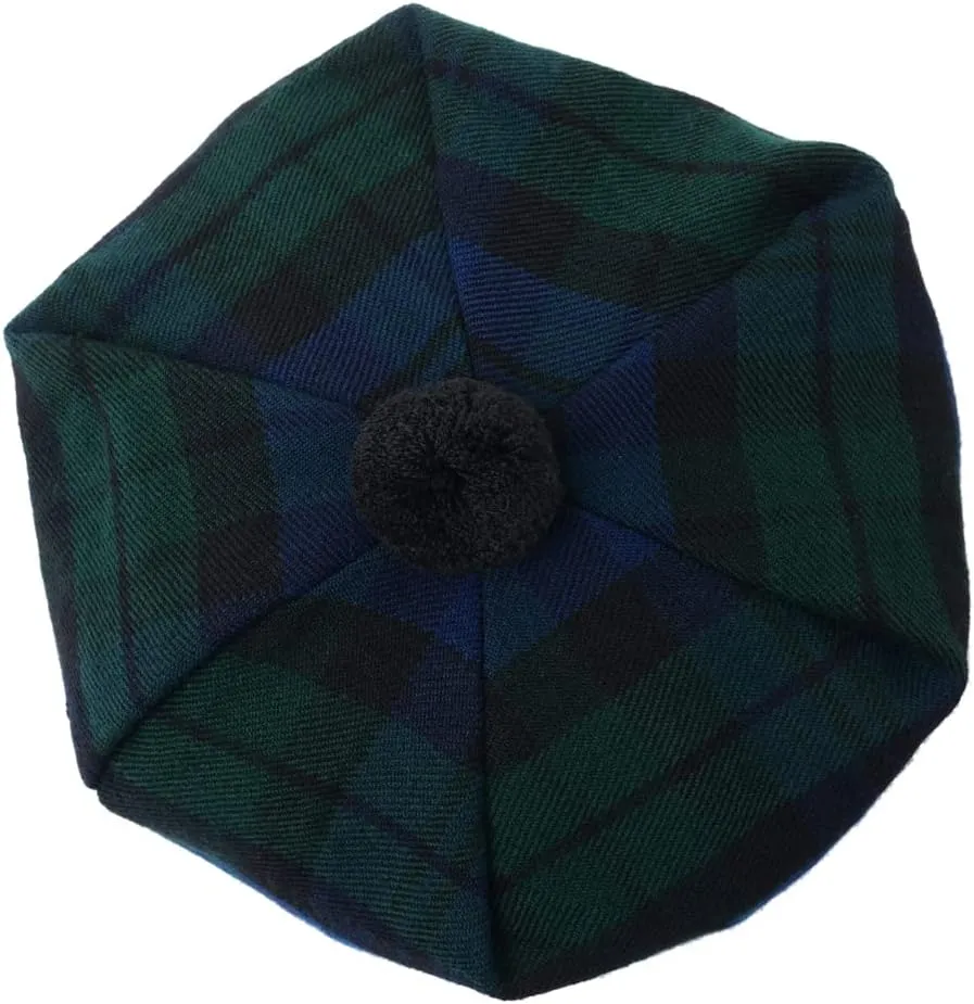 HAAUR Scottish Tammy Hat Traditional Kilt Tam o' Shatner Acrylic Wool Flat Bonnet Various Tartans with Pompom One Size