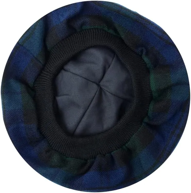 HAAUR Scottish Tammy Hat Traditional Kilt Tam o' Shatner Acrylic Wool Flat Bonnet Various Tartans with Pompom One Size