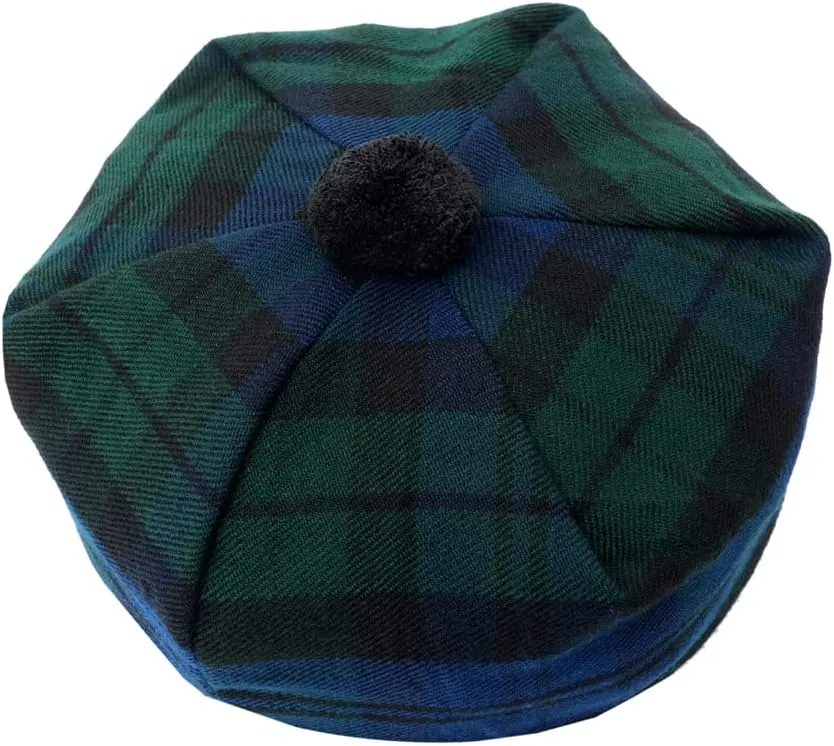HAAUR Scottish Tammy Hat Traditional Kilt Tam o' Shatner Acrylic Wool Flat Bonnet Various Tartans with Pompom One Size