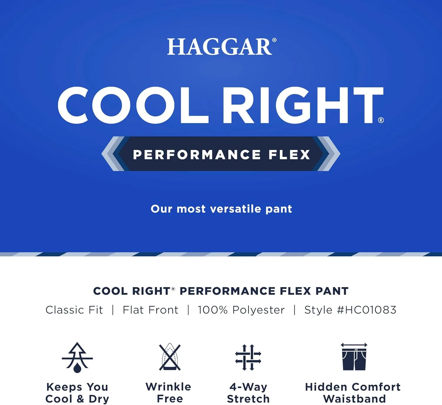 Haggar Men's Cool Right Performance Flex Solid Classic Fit Flat Front Pant