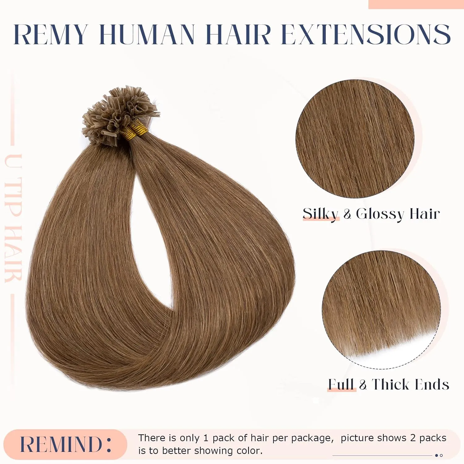 Hairro Pre Bonded Fushion Hair Extensions Nail Tip Human Hair Keratin U Tip Hairpieces Utip Remy Natural Glue Stick Flat Tipped Hairpiece For Women 100 Strands 18" 50g #06 Light Brown
