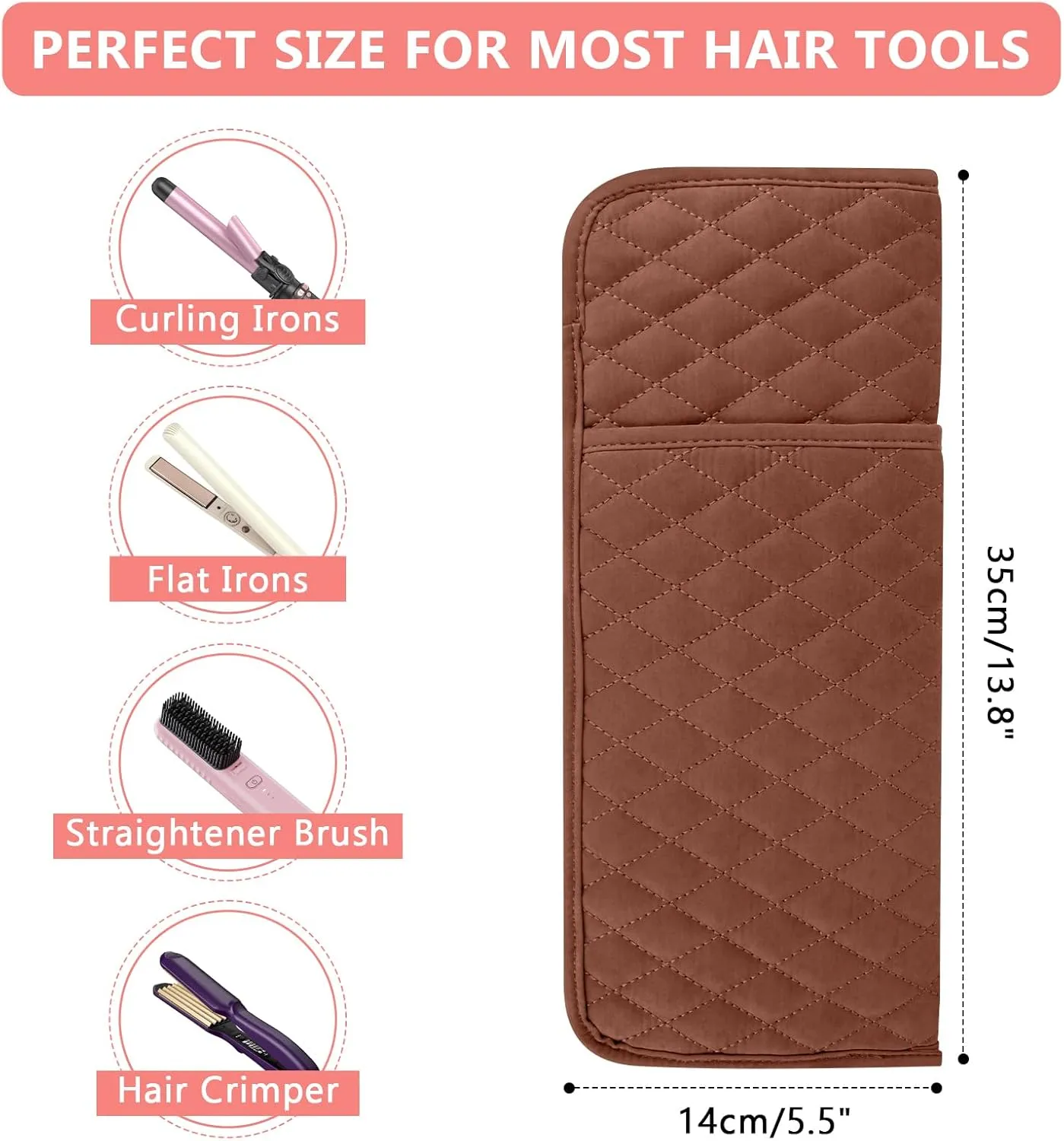 Heat Resistant Hair Tools Travel Bag Portable Hot Tools Organizer Cover Pouch for Curling Iron, Flat Iron, Hair Straightener and Other Styling Tools(13.8" x 5.5")