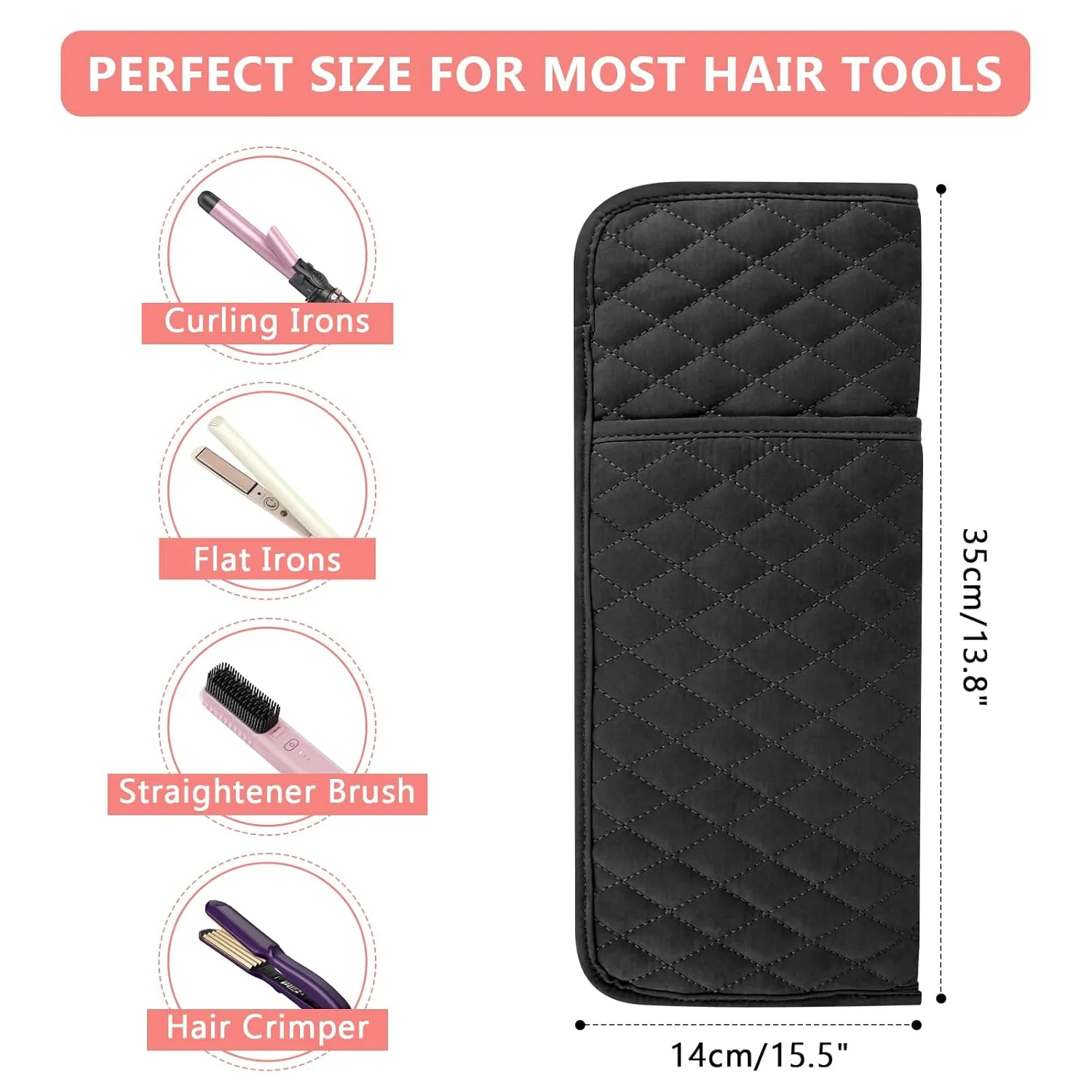 Heat Resistant Hair Tools Travel Bag Portable Hot Tools Organizer Cover Pouch for Curling Iron, Flat Iron, Hair Straightener and Other Styling Tools(13.8" x 5.5")