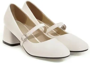 Hee grand Vintage Mary Jane Shoes Chunky Heels for Women Square Toe Adjustable Strap Pump PU Leather Brogue Work Heels Dress Shoes