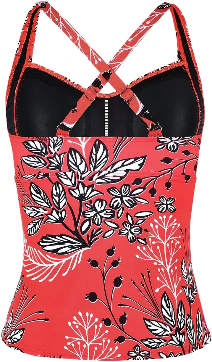 Hilor Women's Tankini Tops Shirred Tummy Control Swimsuits Cross Back Tankini Swimwear Tops