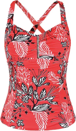 Hilor Women's Tankini Tops Shirred Tummy Control Swimsuits Cross Back Tankini Swimwear Tops