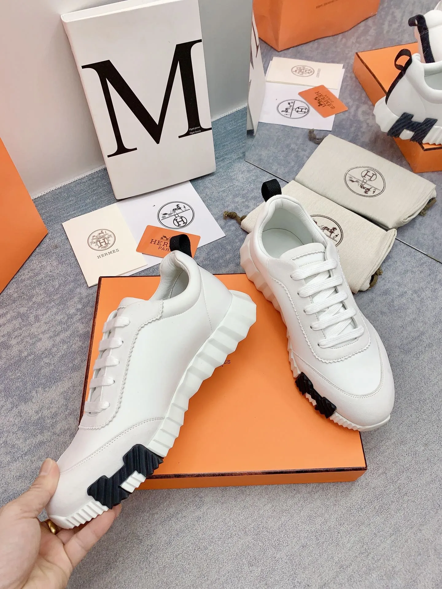 HM Bouncing Sneaker In White Silk Lambskin 106449