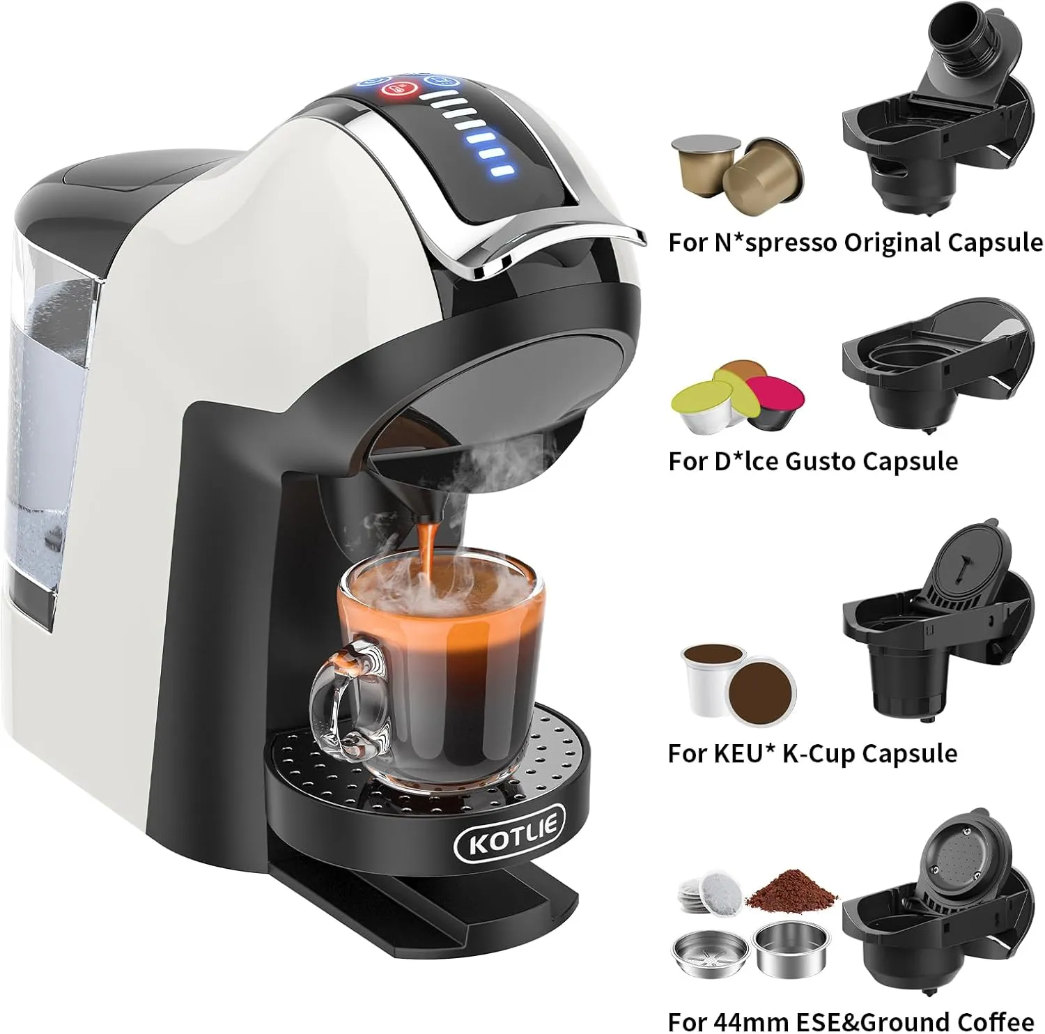 Hot&Cold brewing Single Serve Coffee Maker for K*eurig K*cup, Small Espresso Coffee Machine for D*olce G*usto/N*es Original/Ground Coffee/44mm ESE, adjustable TEMP&Water Volume, 1LRemovable Reservoir