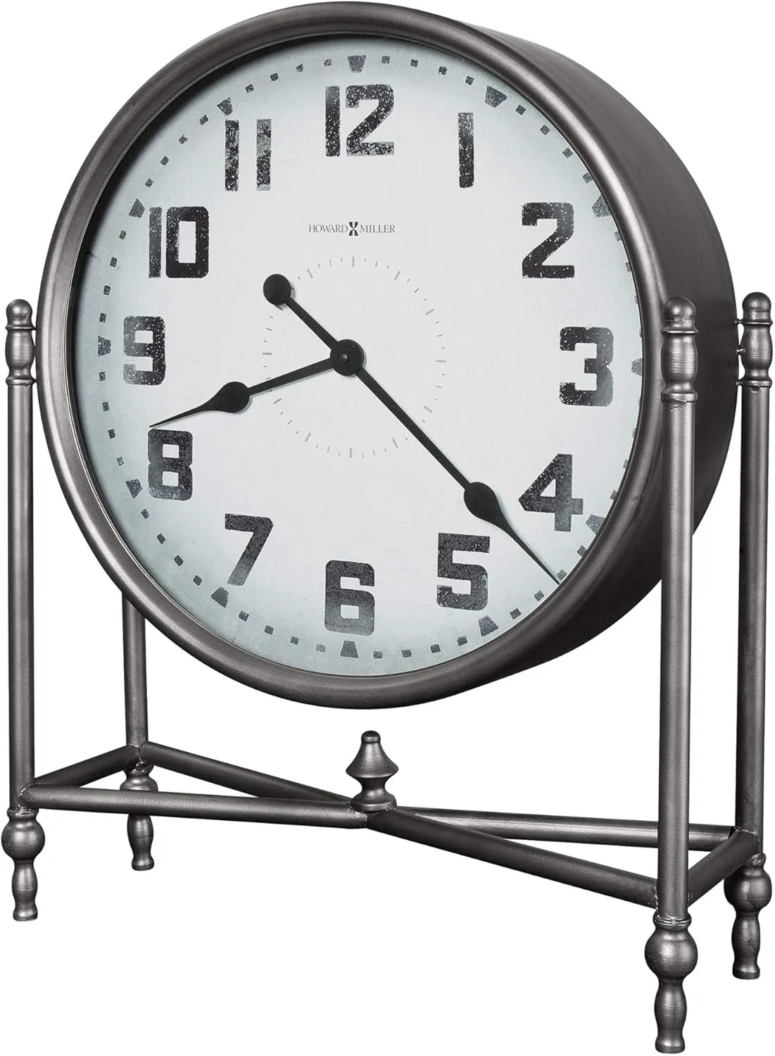 Howard Miller South Haven Mantel Clock 547-486 – Light Charcoal Finished Metal Base, Round Metal Base, Flat Glass Crystal, Modern Home Décor, Quartz Movement