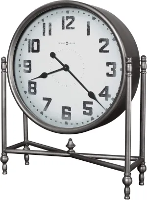 Howard Miller South Haven Mantel Clock 547-486 – Light Charcoal Finished Metal Base, Round Metal Base, Flat Glass Crystal, Modern Home Décor, Quartz Movement