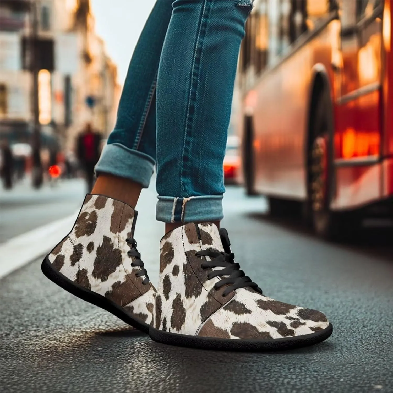 Howilath Leopard Print High Top Shoes Zero Drop Sneaker Mens Wide Toe Walking Shoes Minimalist Barefoot Shoes