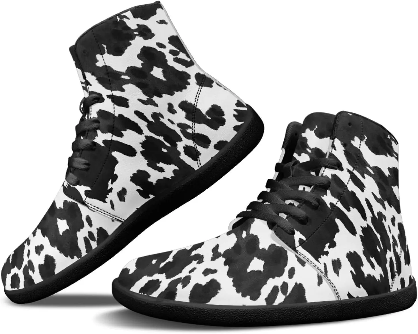 Howilath Leopard Print High Top Shoes Zero Drop Sneaker Mens Wide Toe Walking Shoes Minimalist Barefoot Shoes